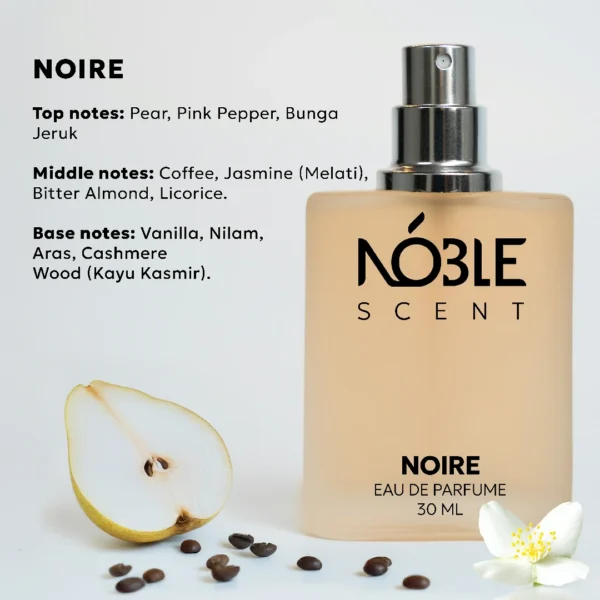 Noire Noble Scent dengan variasi top middle bottom notes dengan tutup terbuka